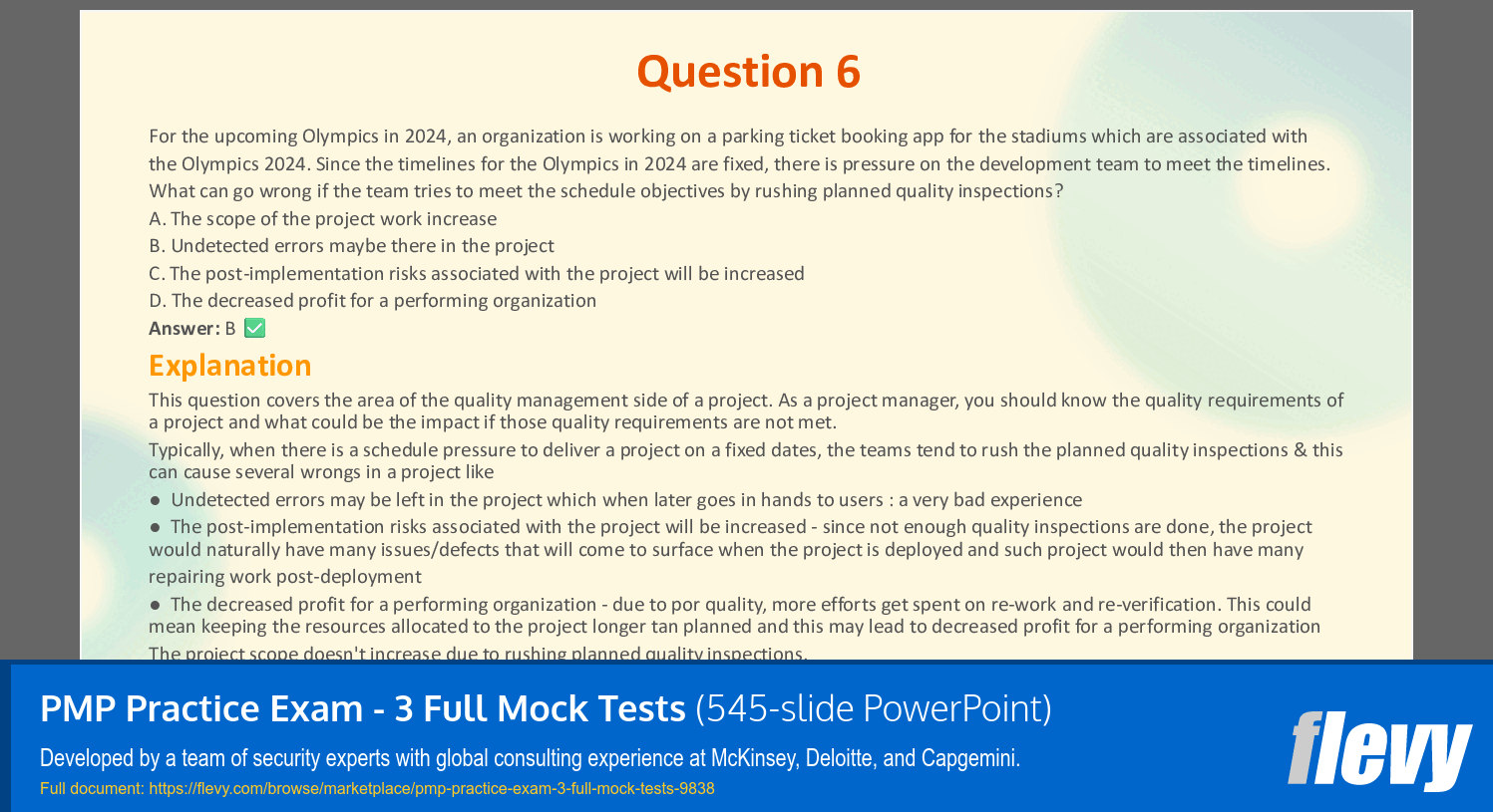 PMP Practice Exam - 3 Full Mock Tests (545-slide PPT PowerPoint presentation slide deck (PPTX)) Preview Image