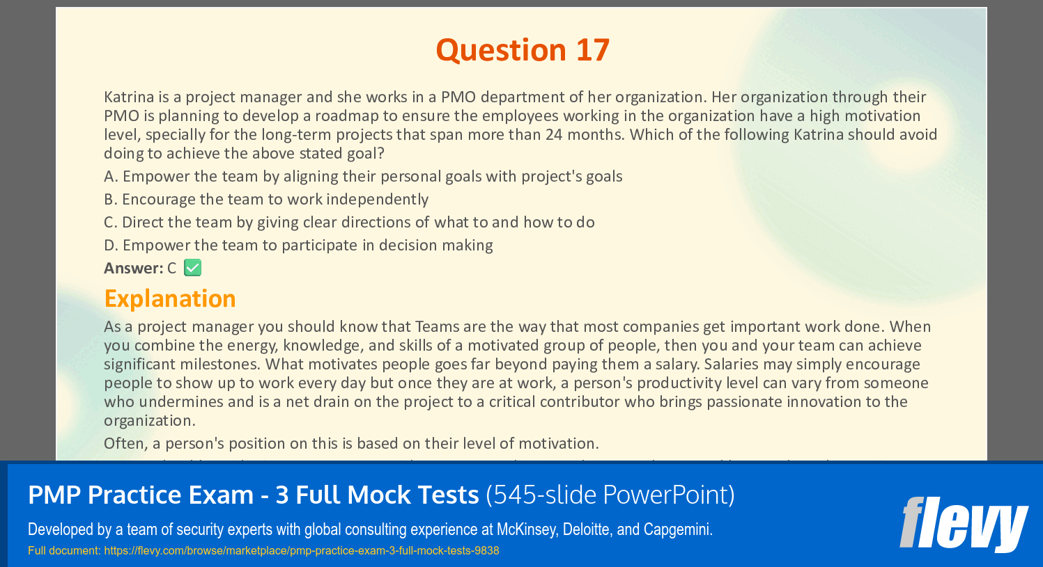 PMP Practice Exam - 3 Full Mock Tests (545-slide PPT PowerPoint presentation slide deck (PPTX)) Preview Image