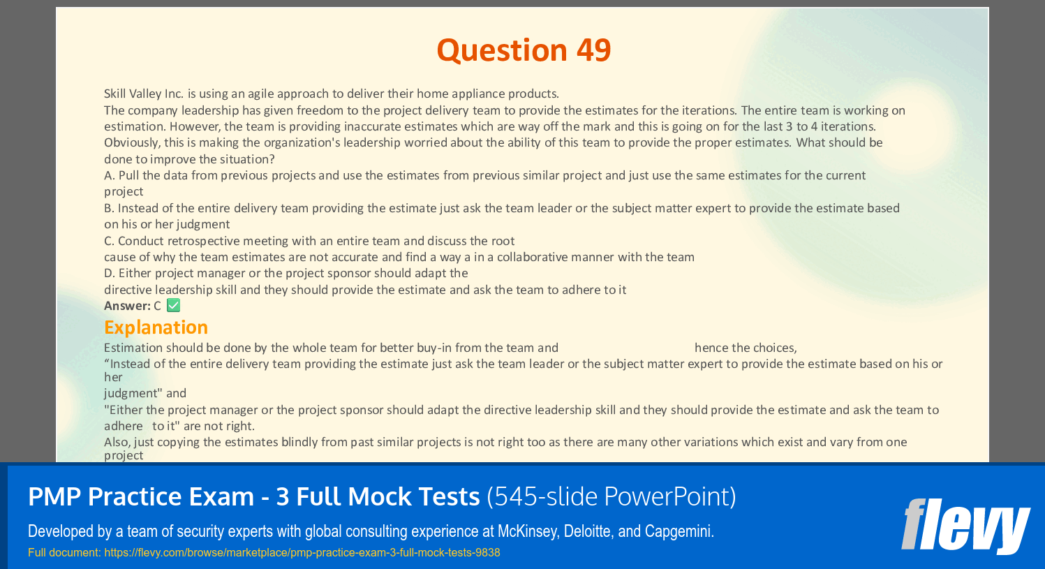 PMP Practice Exam - 3 Full Mock Tests (545-slide PPT PowerPoint presentation slide deck (PPTX)) Preview Image