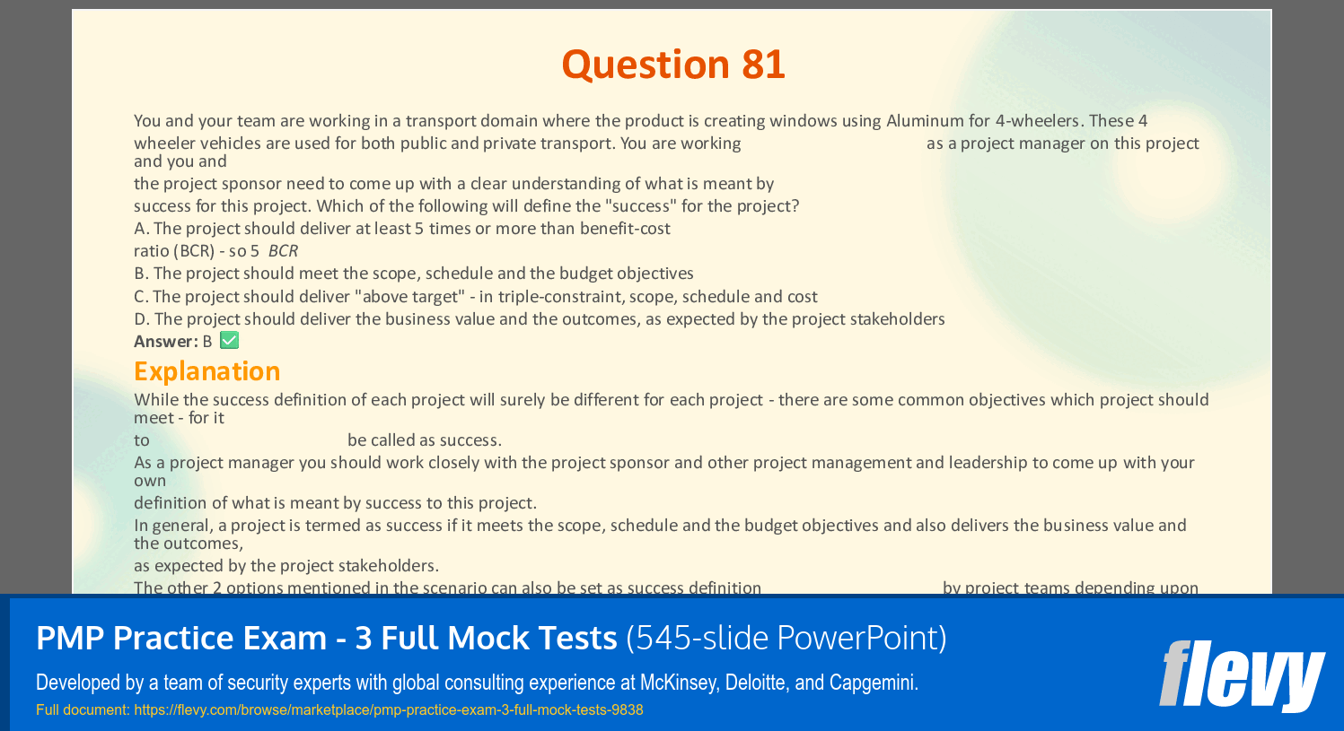 PMP Practice Exam - 3 Full Mock Tests (545-slide PPT PowerPoint presentation slide deck (PPTX)) Preview Image