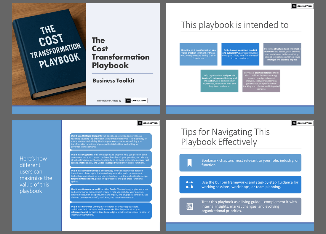 The Cost Transformation Playbook (+Checklists) (992-slide PPT PowerPoint presentation slide deck (PPTX)) Preview Image