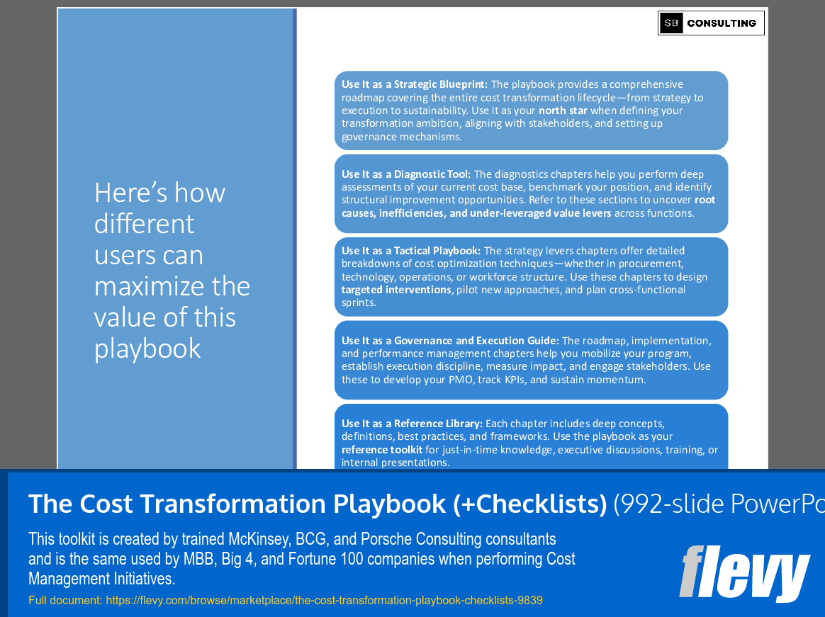 The Cost Transformation Playbook (+Checklists) (992-slide PPT PowerPoint presentation slide deck (PPTX)) Preview Image