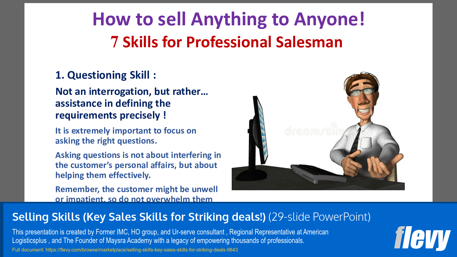 Selling Skills (Key Sales Skills for Striking Deals) (29-slide PPT PowerPoint presentation slide deck (PPTX)) Preview Image