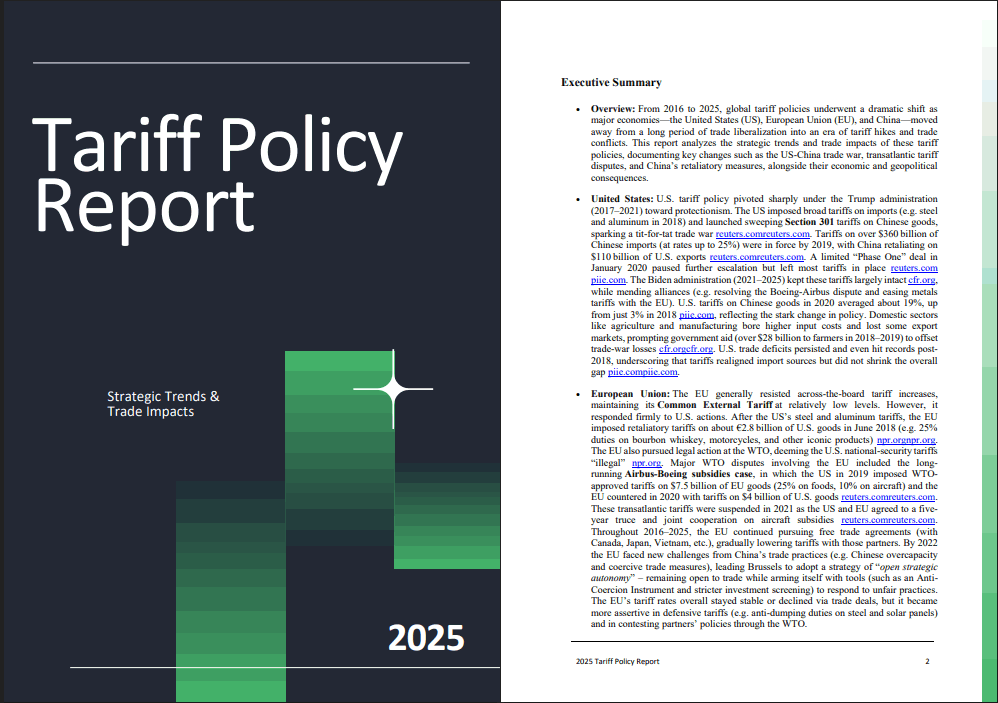 Tariff Policy Report: Strategic Trends & Trade Impacts, 2025 (0-page PDF document) Preview Image