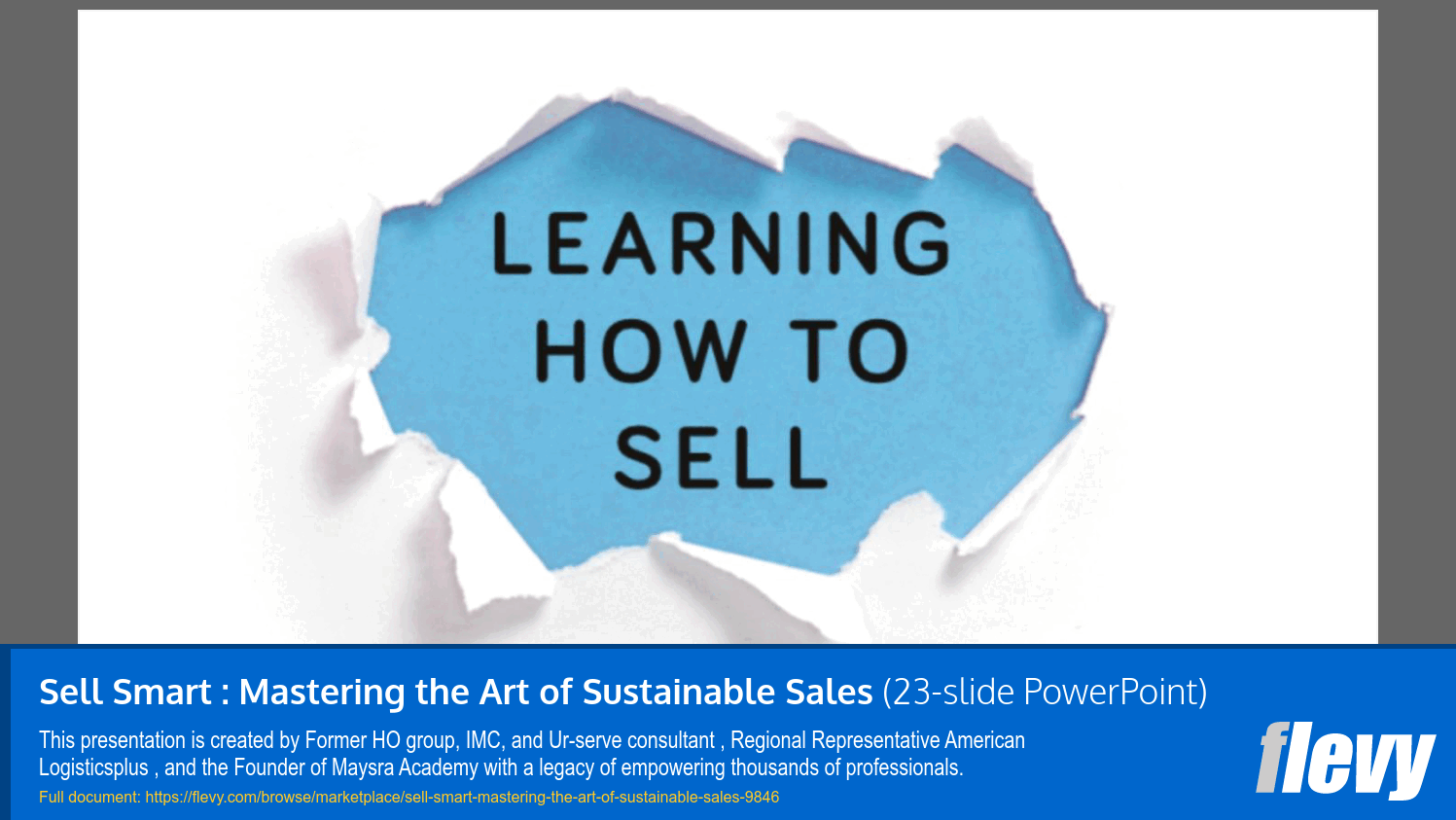 Sell Smart: Mastering the Art of Sustainable Sales (23-slide PPT PowerPoint presentation slide deck (PPTX)) Preview Image
