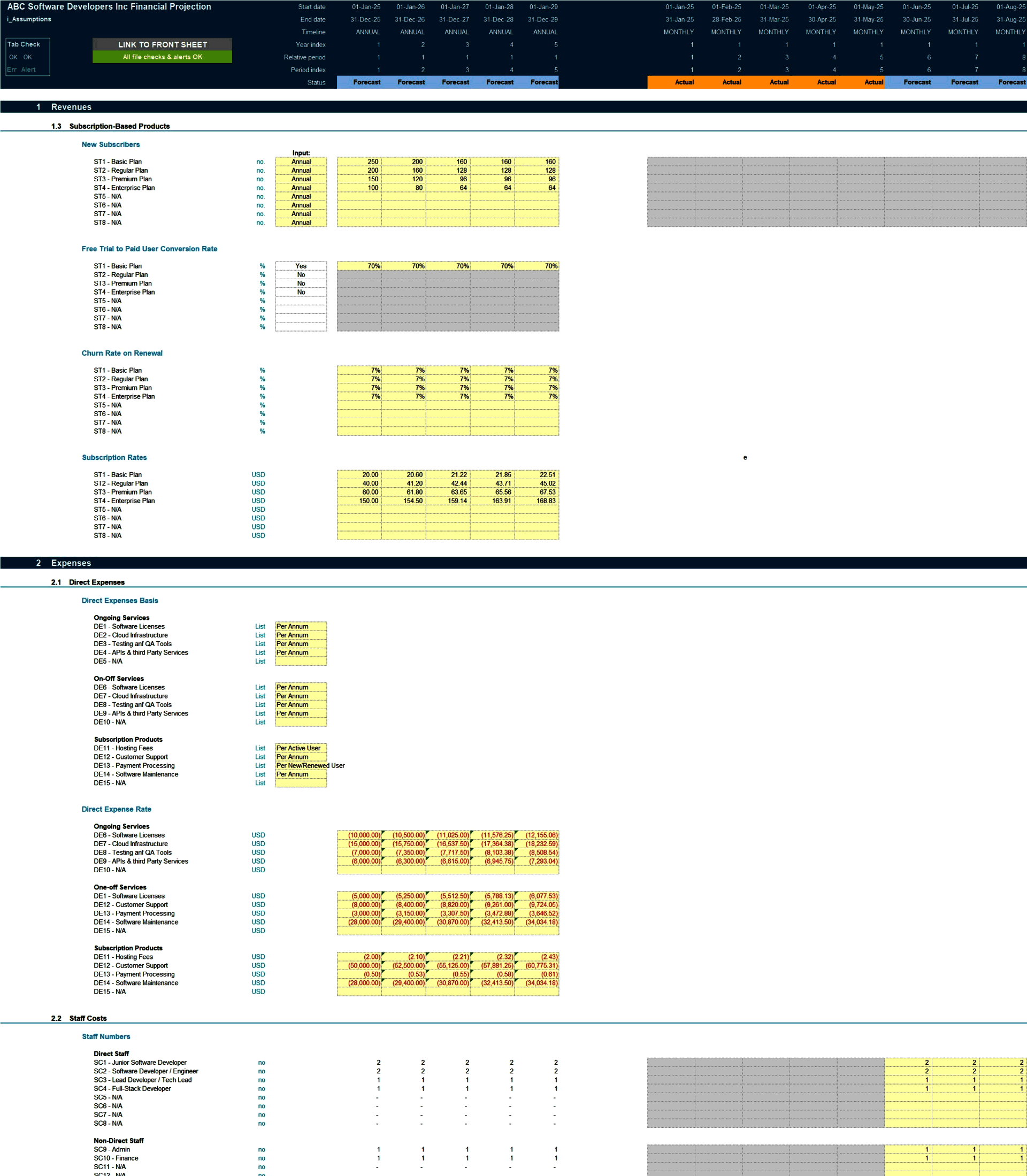 Software Development Business 5-Year Financial Model (Excel template (XLSX)) Preview Image