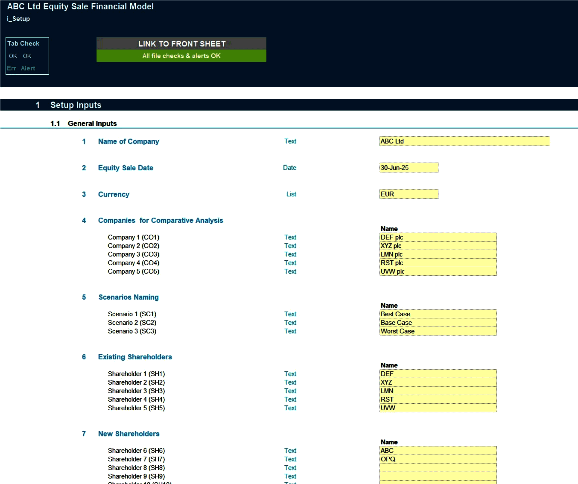 Equity Sale Financial Model (Excel template (XLSX)) Preview Image