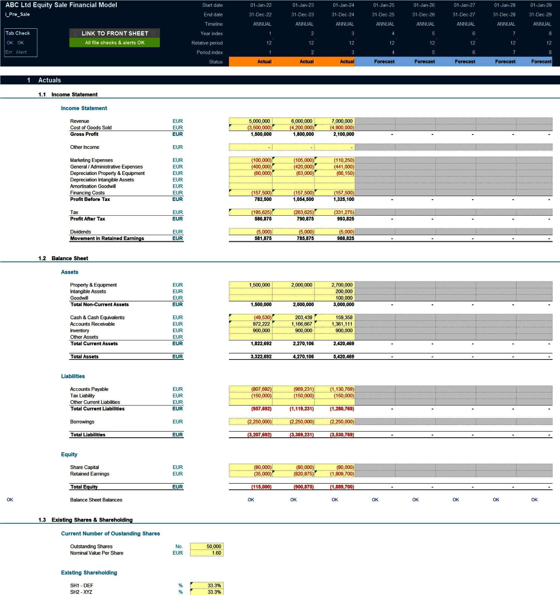 Equity Sale Financial Model (Excel template (XLSX)) Preview Image