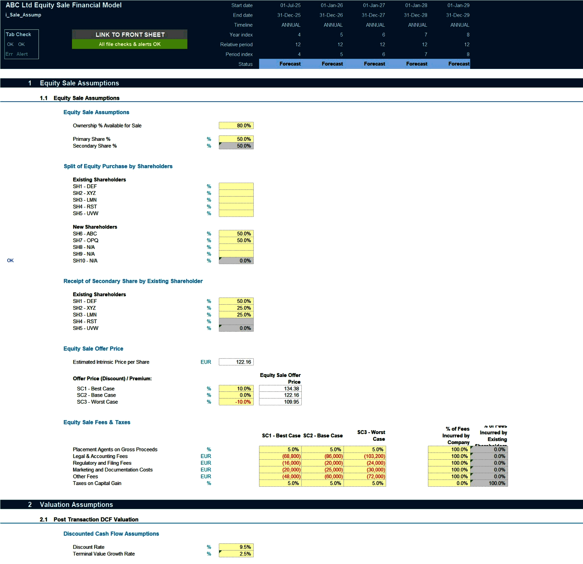Equity Sale Financial Model (Excel template (XLSX)) Preview Image