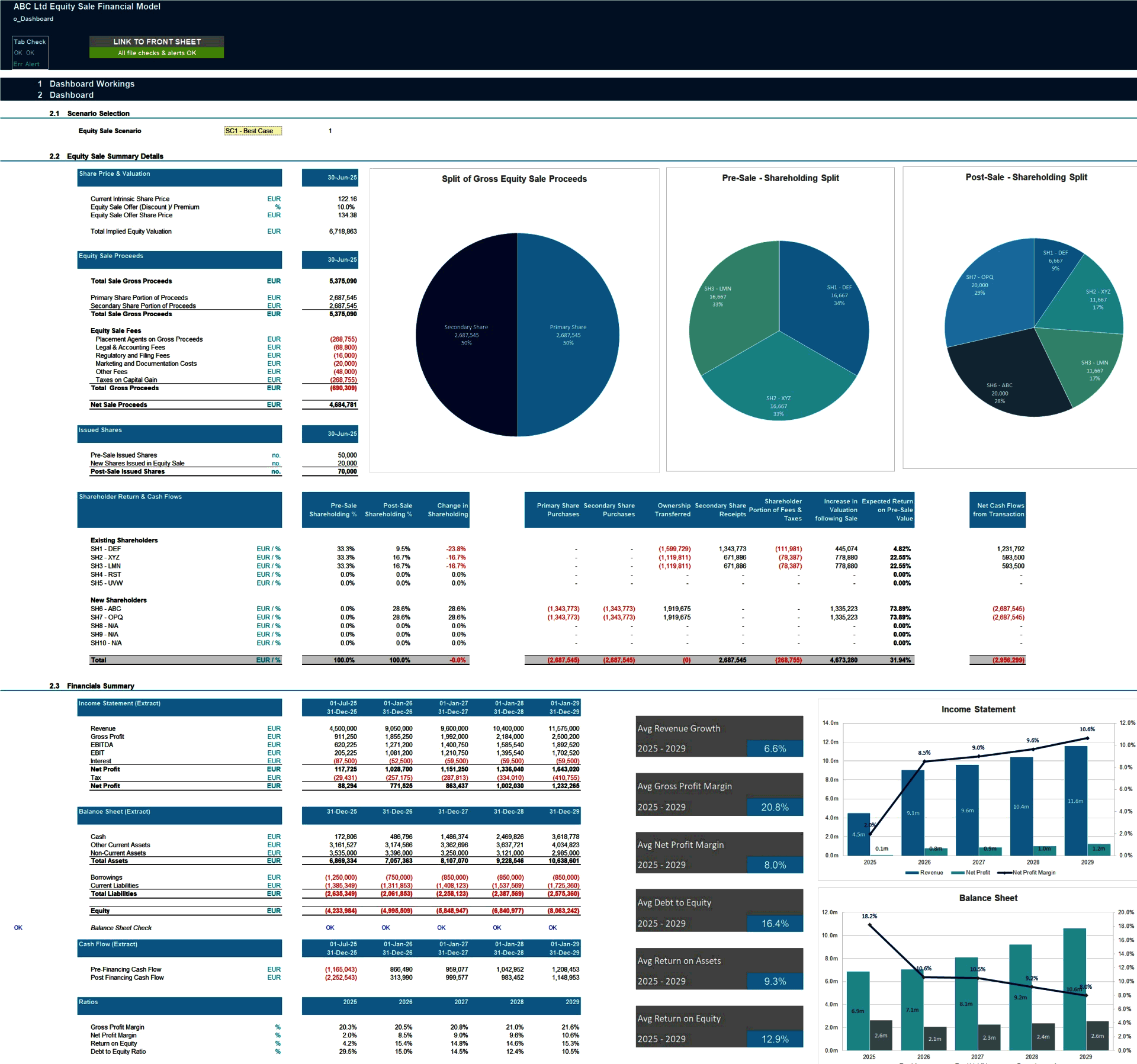 Equity Sale Financial Model (Excel template (XLSX)) Preview Image