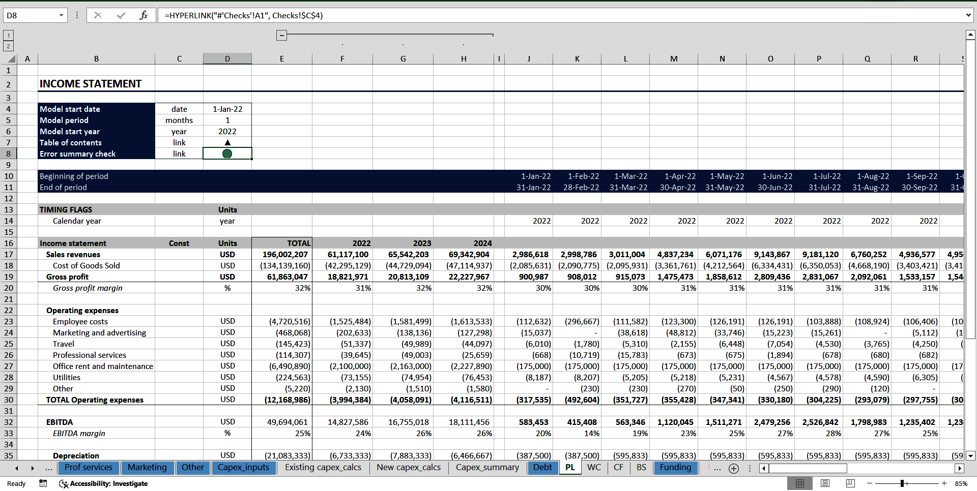Complete Three-Statement Monthly Budget with Scenarios (Excel template (XLSX)) Preview Image