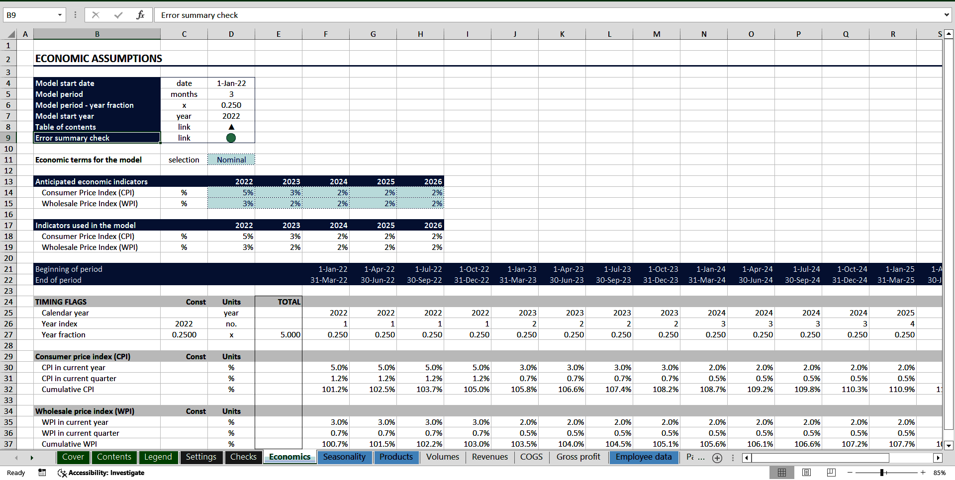 Complete Three-Statement Quarterly Budget (for 5 Years) (Excel template (XLSX)) Preview Image