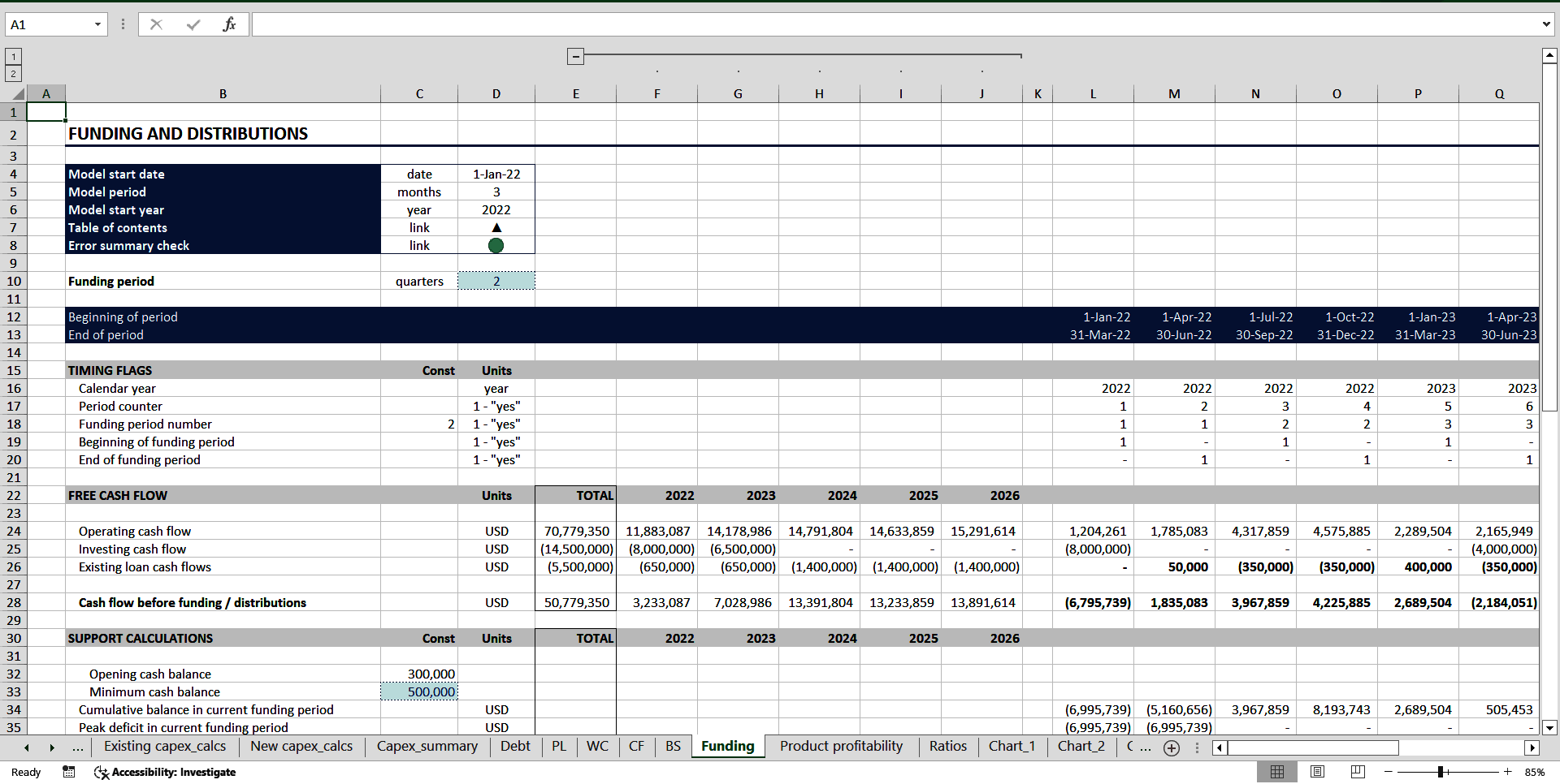 Complete Three-Statement Quarterly Budget (for 5 Years) (Excel template (XLSX)) Preview Image
