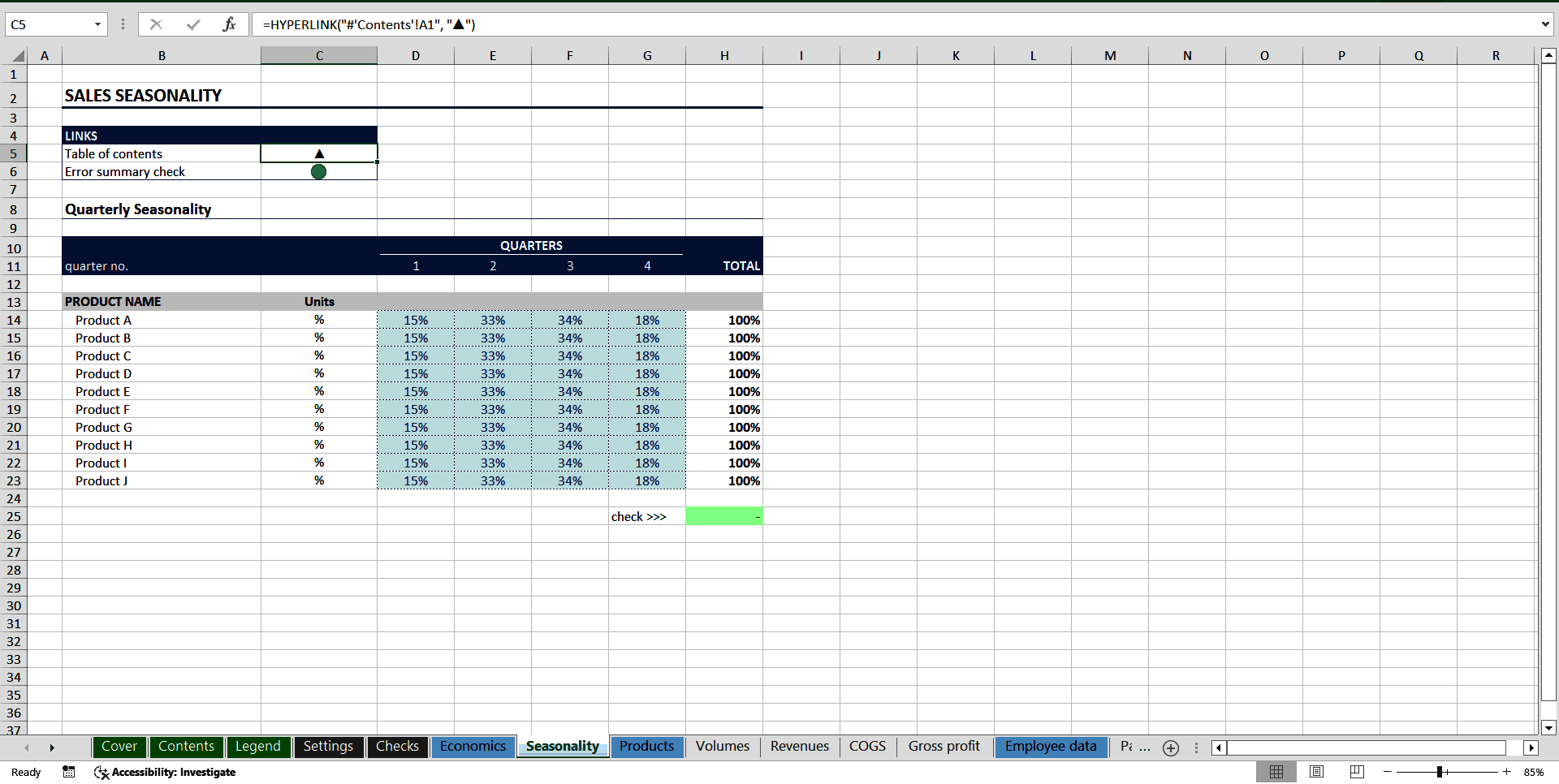 Complete Three-Statement Quarterly Budget (for 5 Years) (Excel template (XLSX)) Preview Image