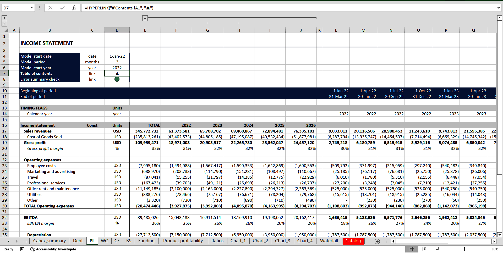 Complete Three-Statement Quarterly Budget with Scenarios (Excel template (XLSX)) Preview Image