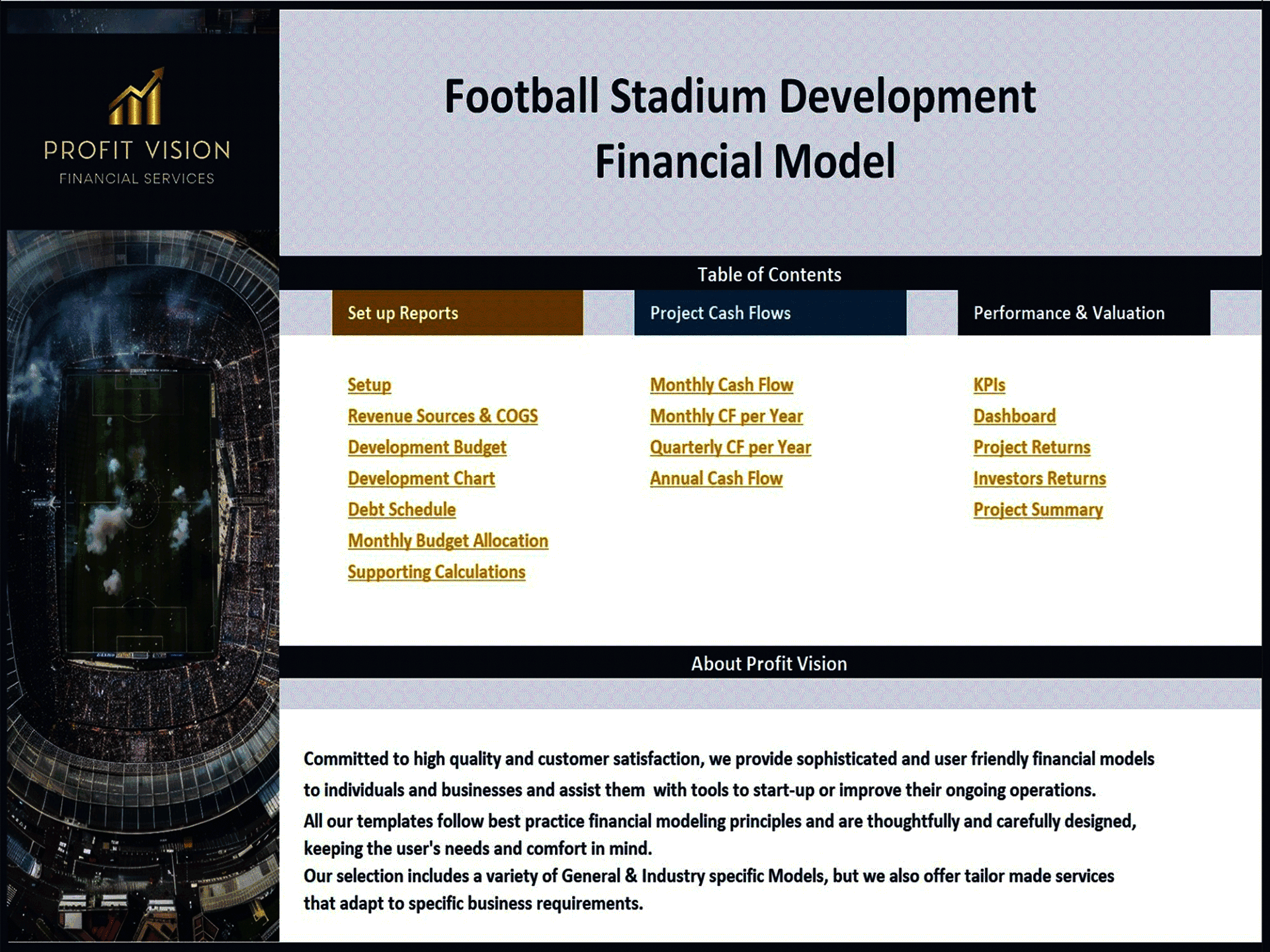 Football Stadium Development – 20 Year Financial Model (Excel template (XLSX)) Preview Image