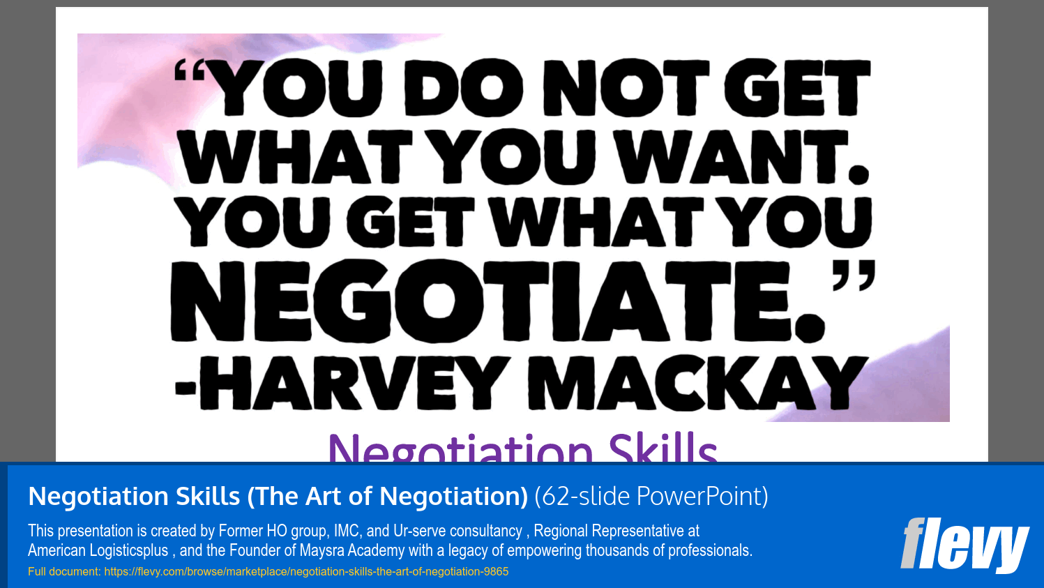 Negotiation Skills (The Art of Negotiation) (62-slide PPT PowerPoint presentation slide deck (PPTX)) Preview Image