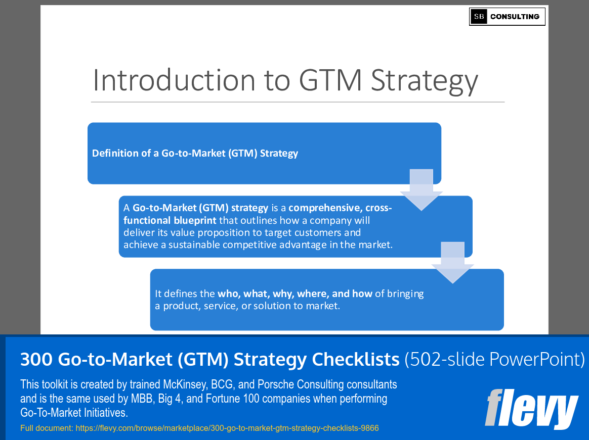 300 Go-to-Market (GTM) Strategy Checklists (502-slide PPT PowerPoint presentation slide deck (PPTX)) Preview Image
