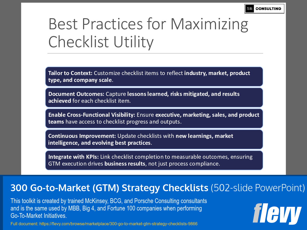 300 Go-to-Market (GTM) Strategy Checklists (502-slide PPT PowerPoint presentation slide deck (PPTX)) Preview Image