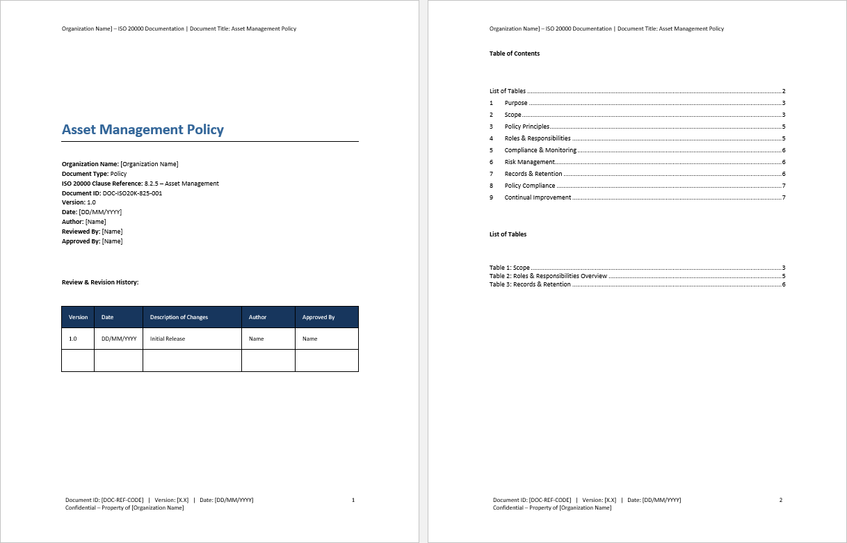 Asset Management Policy (ISO 20000:2018, ITIL Compliance) (7-page Word document) Preview Image