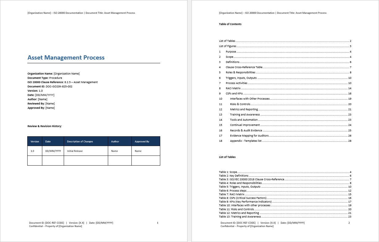Asset Management Process (ISO 20000:2018, ITIL Compliance) (29-page Word document) Preview Image