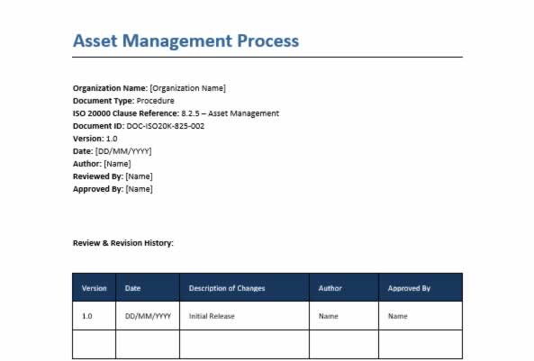 Asset Management Process (ISO 20000:2018, ITIL Complete) (Document Bundle)
