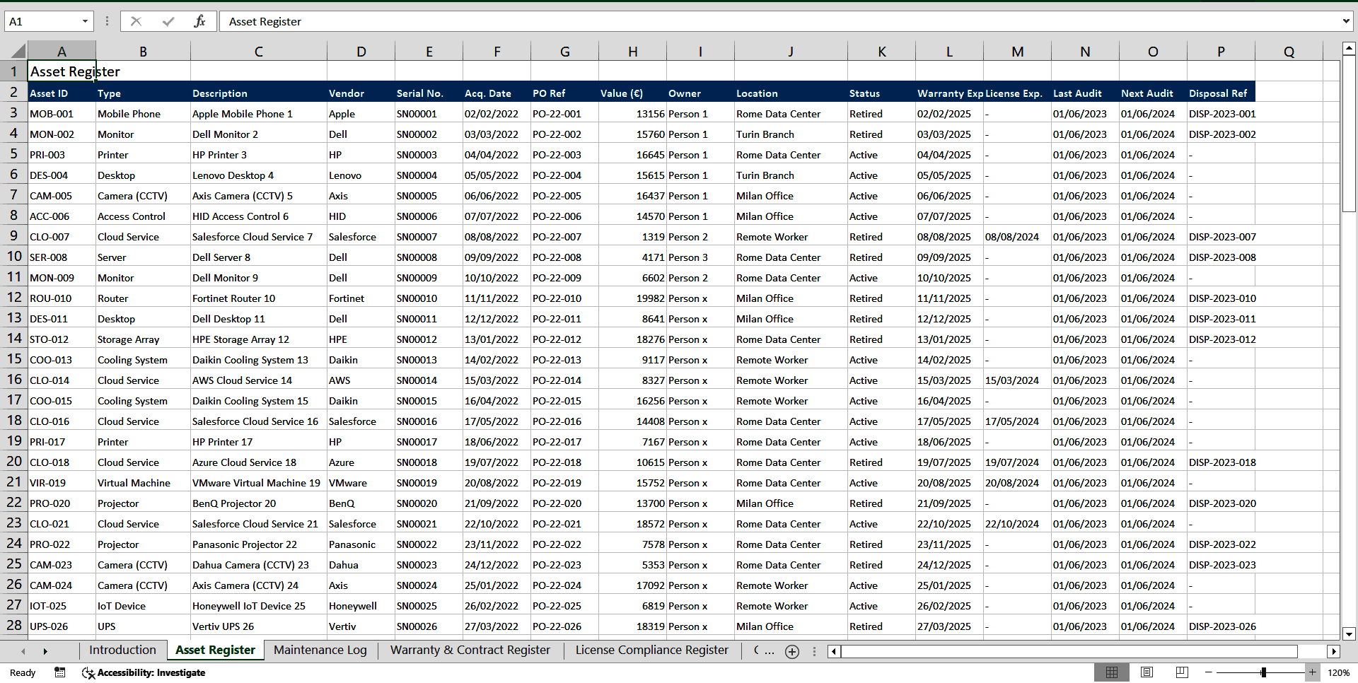 Asset Management Toolkit (ISO 20000:2018, ITIL Compliance) (Excel template (XLSX)) Preview Image