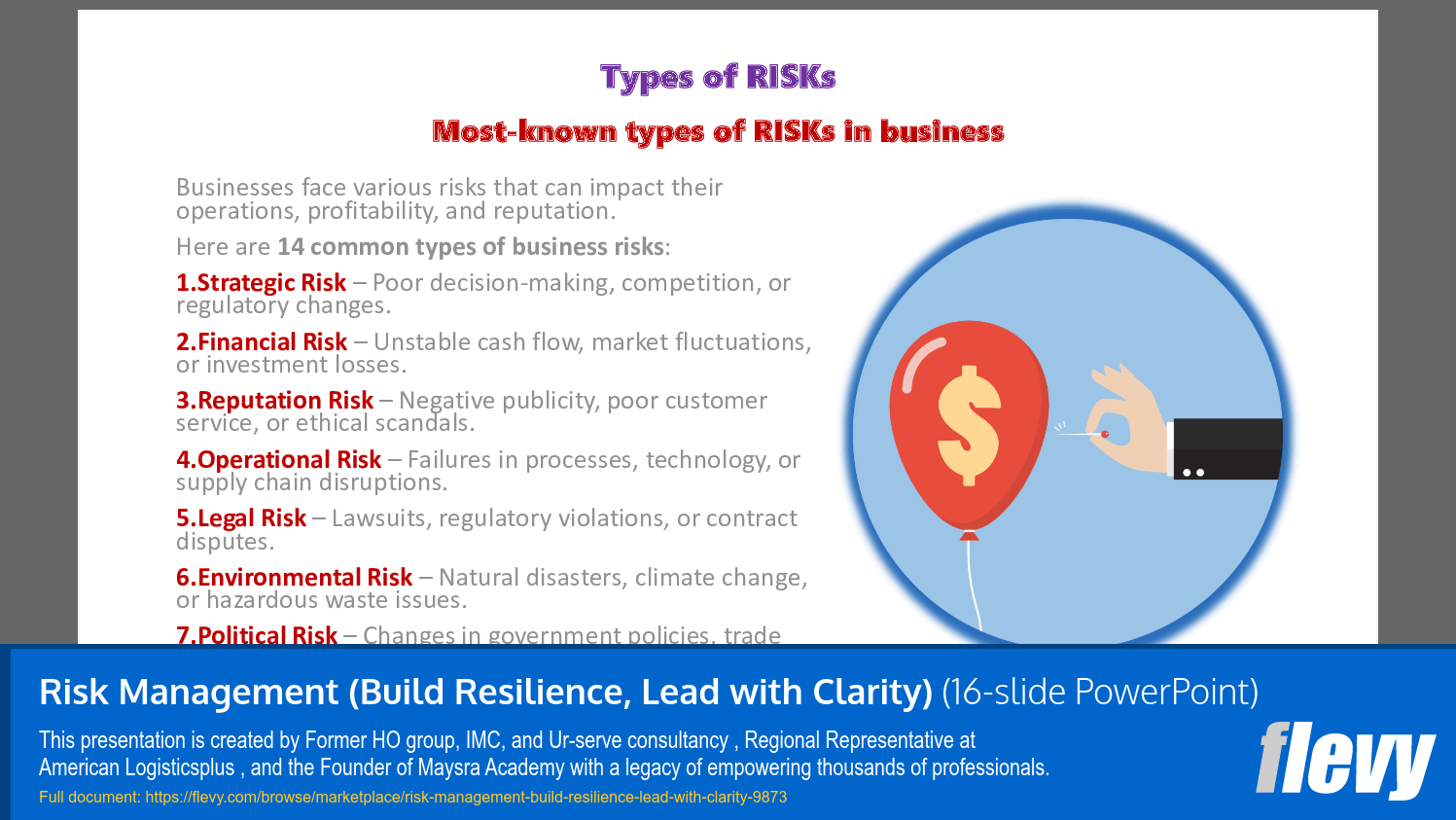 Risk Management (Build Resilience, Lead with Clarity) (16-slide PPT PowerPoint presentation slide deck (PPTX)) Preview Image