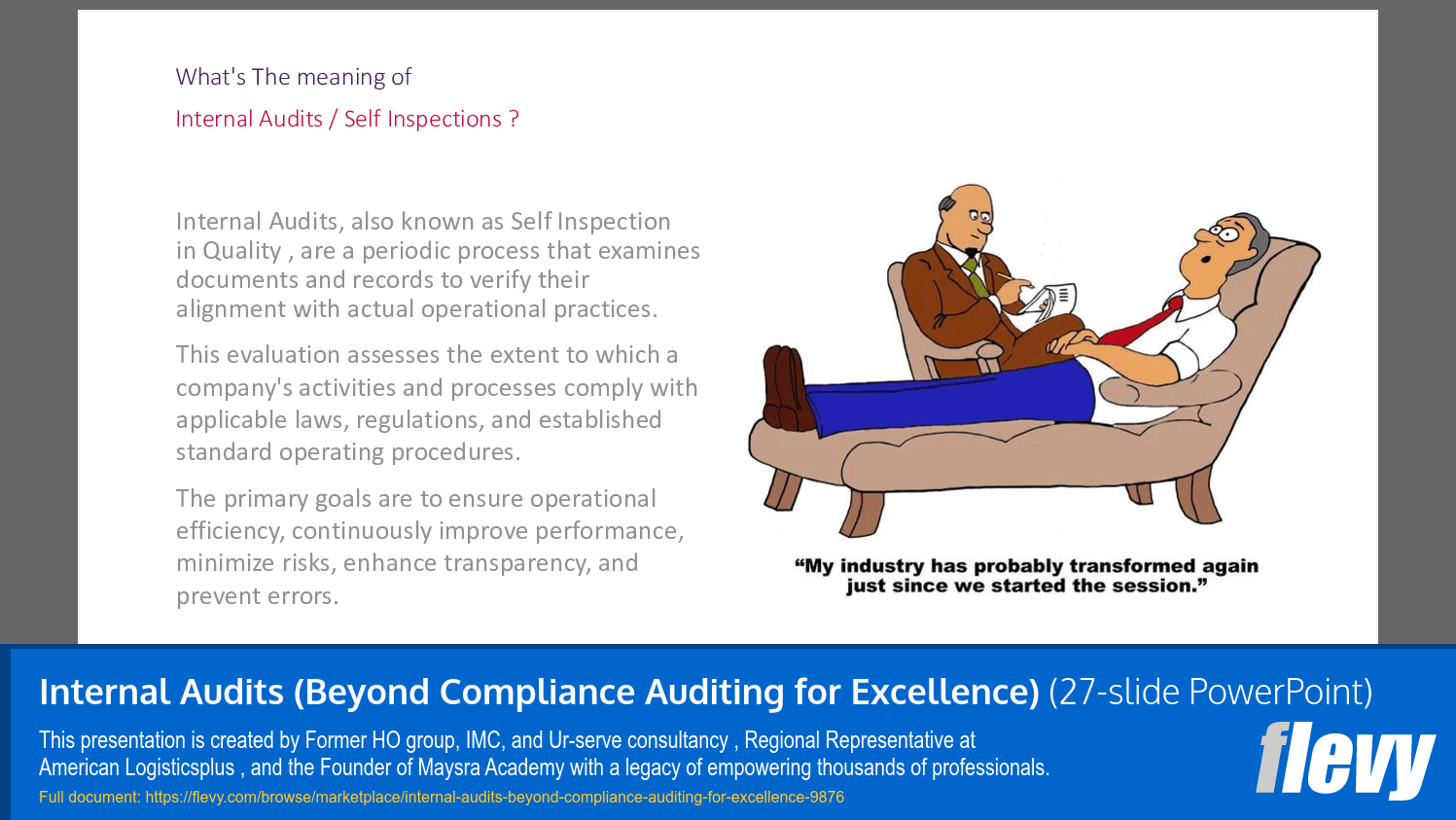 Internal Audits (Beyond Compliance Auditing for Excellence) (27-slide PPT PowerPoint presentation slide deck (PPTX)) Preview Image