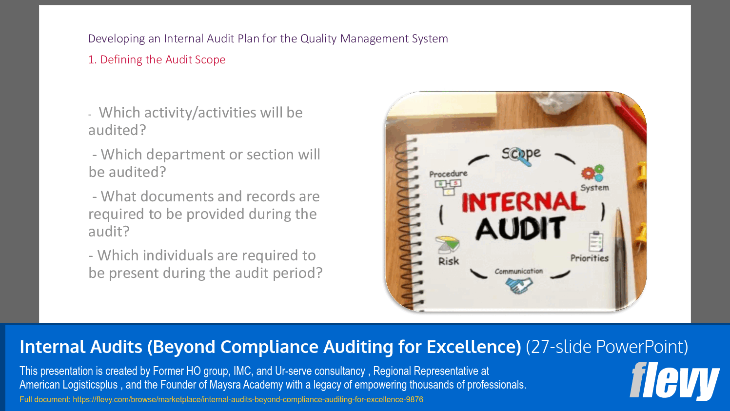 Internal Audits (Beyond Compliance Auditing for Excellence) (27-slide PPT PowerPoint presentation slide deck (PPTX)) Preview Image