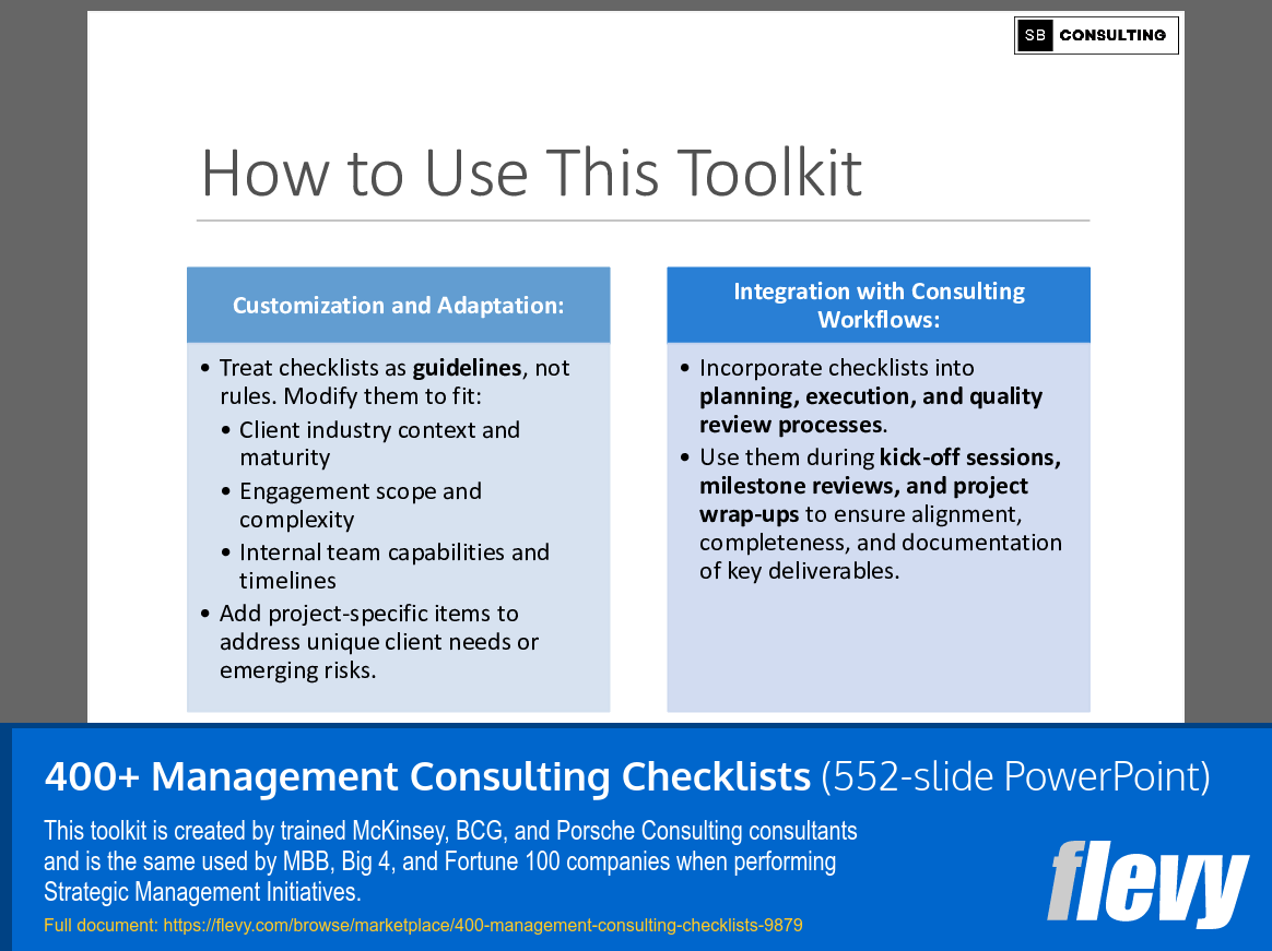 400+ Management Consulting Checklists (552-slide PPT PowerPoint presentation slide deck (PPTX)) Preview Image