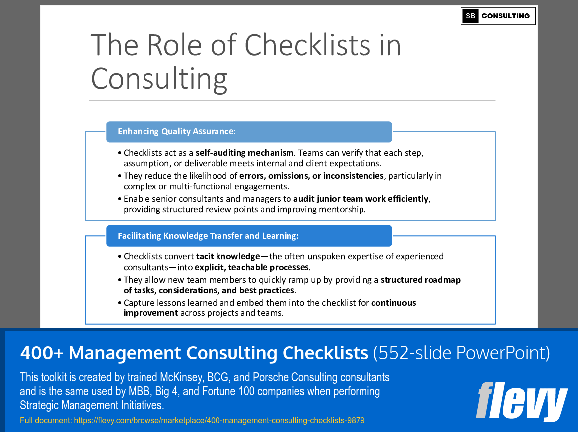 400+ Management Consulting Checklists (552-slide PPT PowerPoint presentation slide deck (PPTX)) Preview Image