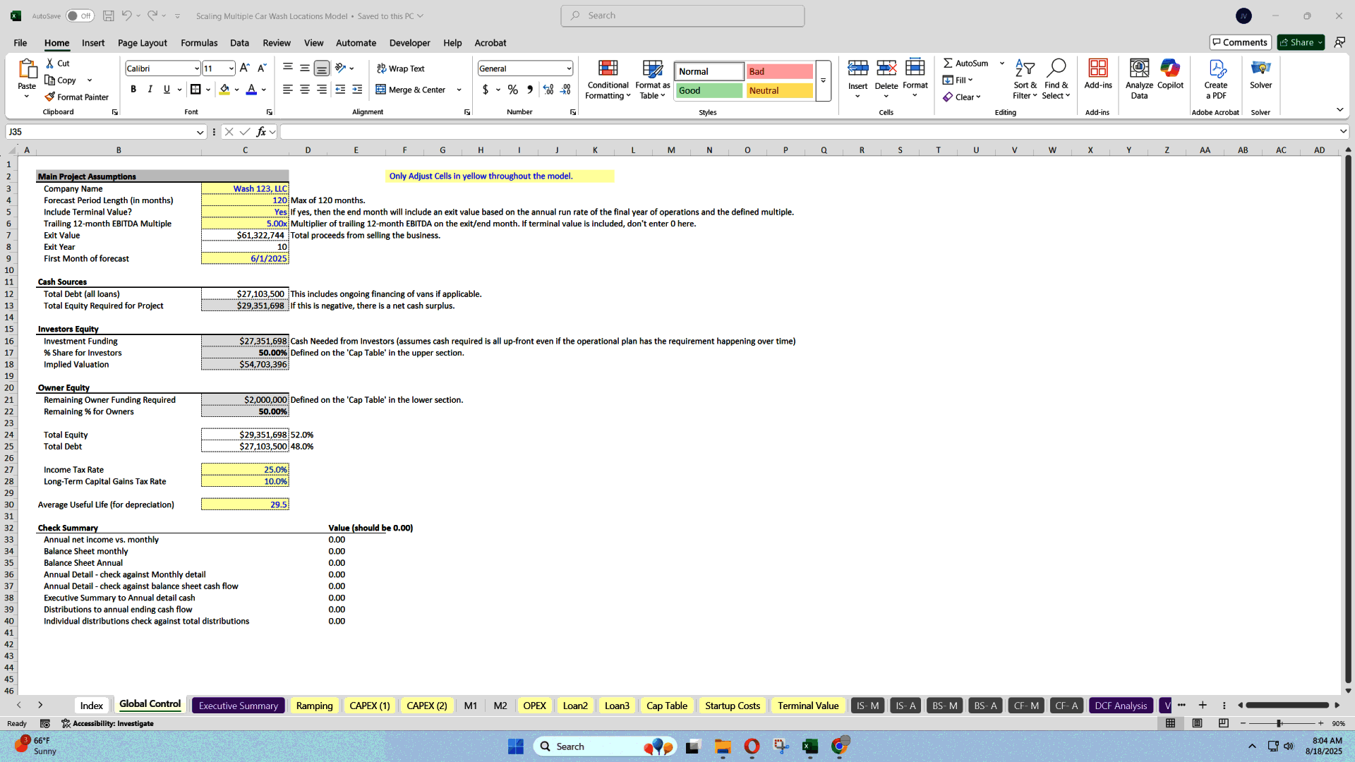 Scaling Car Wash Locations: 10-Year Financial Model (Excel template (XLSX)) Preview Image