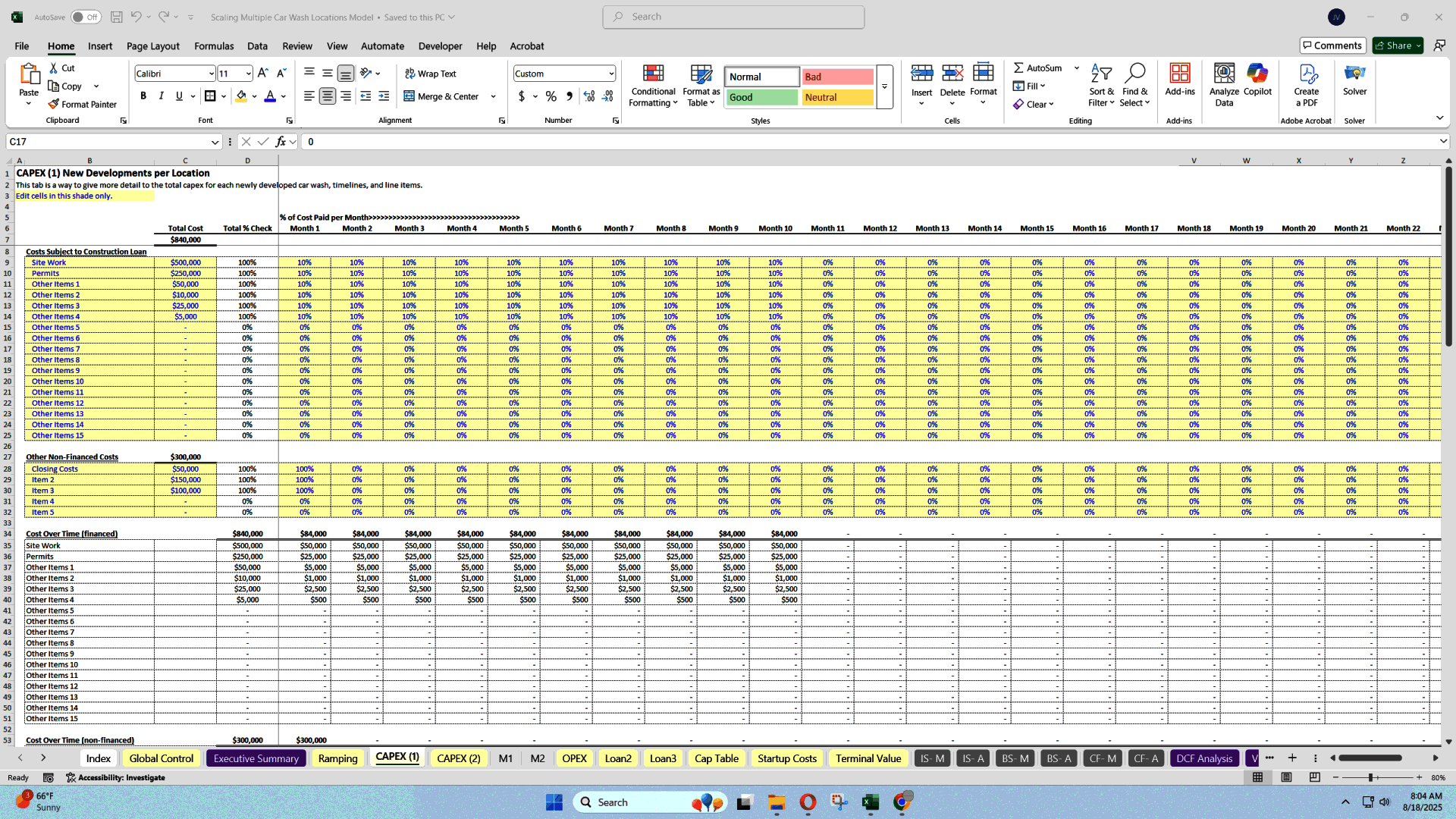 Scaling Car Wash Locations: 10-Year Financial Model (Excel template (XLSX)) Preview Image