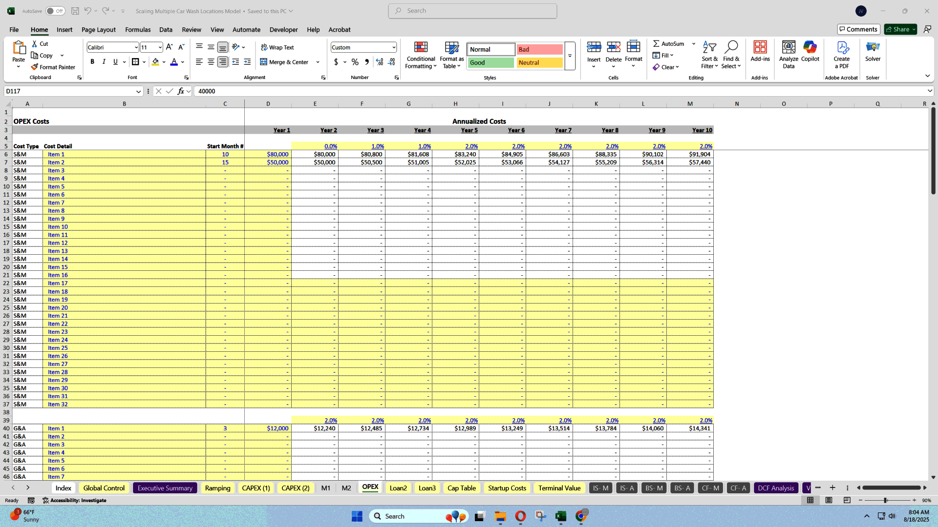 Scaling Car Wash Locations: 10-Year Financial Model (Excel template (XLSX)) Preview Image