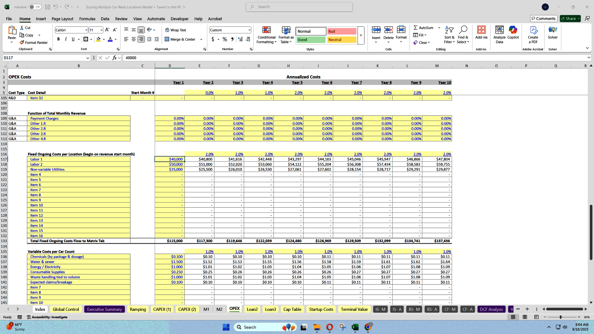 Scaling Car Wash Locations: 10-Year Financial Model (Excel template (XLSX)) Preview Image
