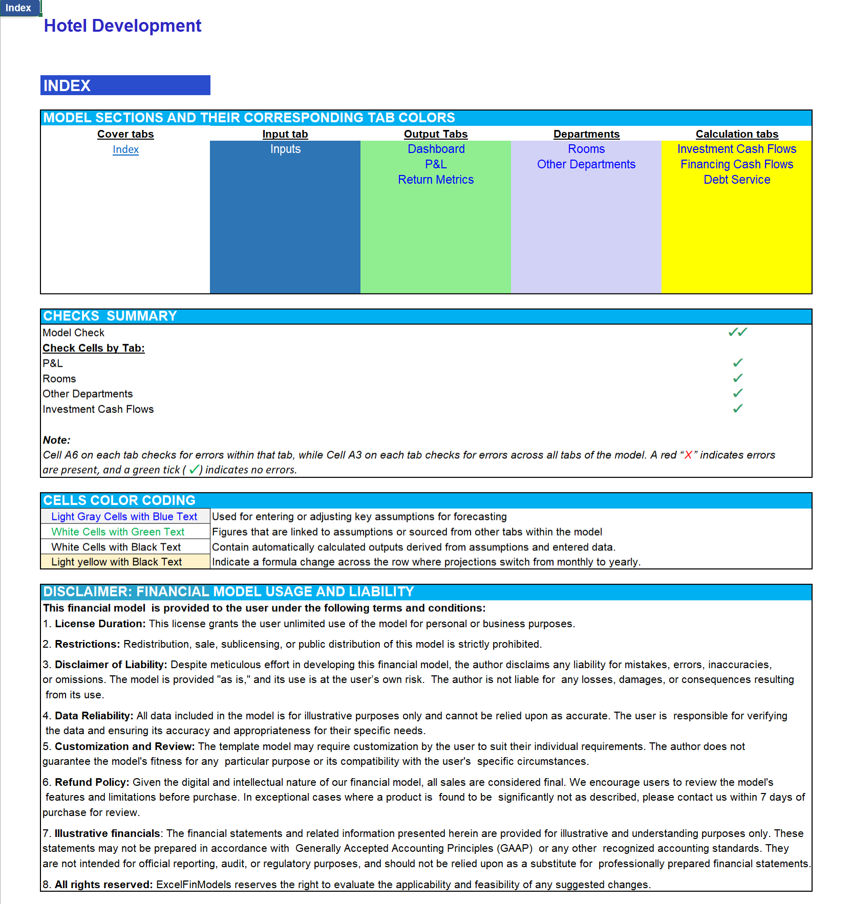 Hotel Development Financial Model (Excel template (XLSX)) Preview Image