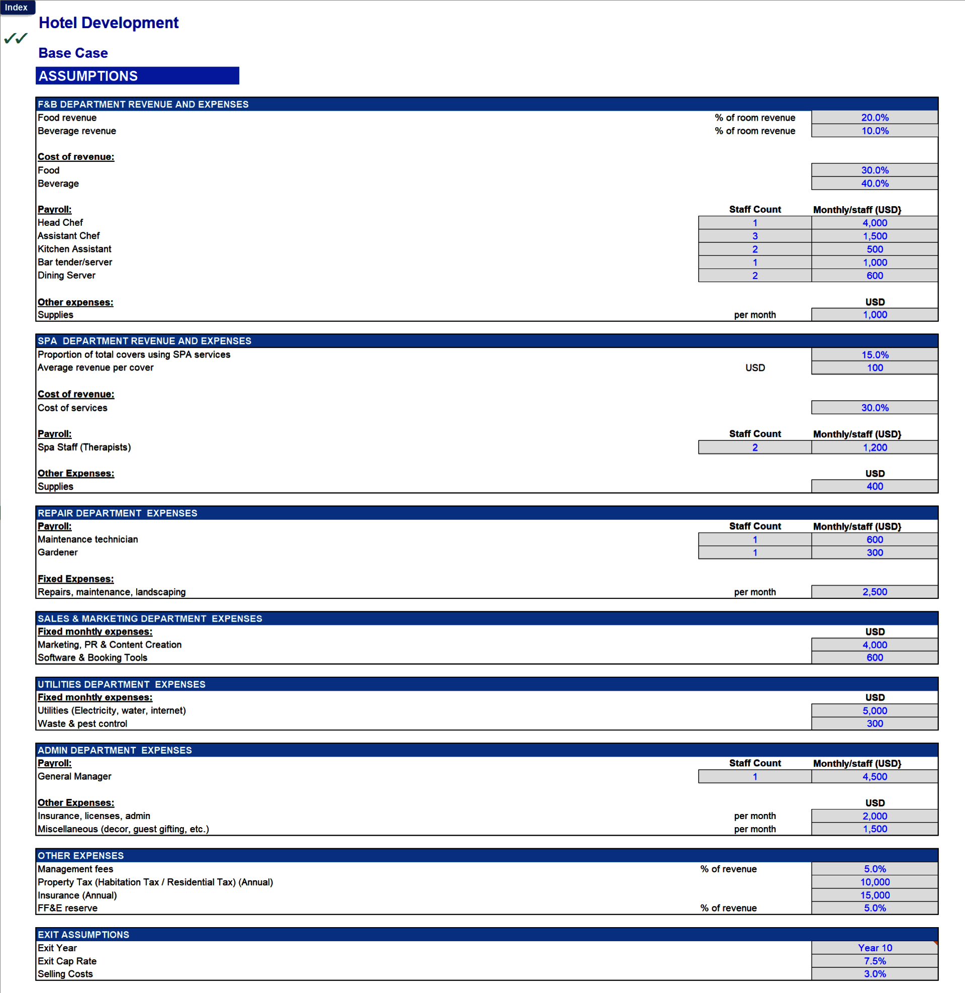 Hotel Development Financial Model (Excel template (XLSX)) Preview Image