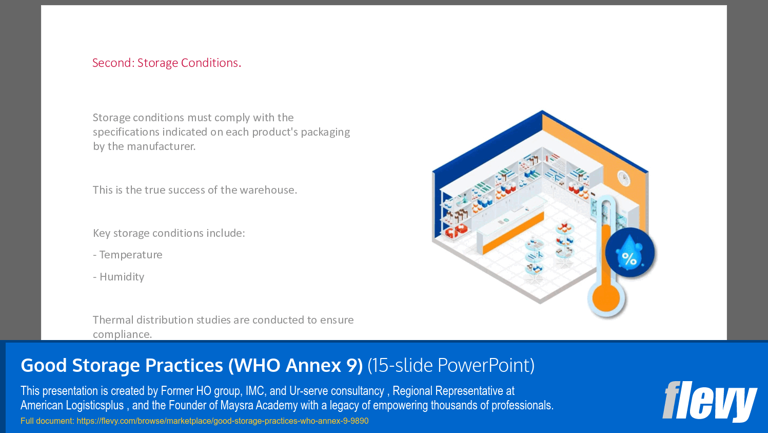 Good Storage Practices (WHO Annex 9) (15-slide PPT PowerPoint presentation slide deck (PPTX)) Preview Image