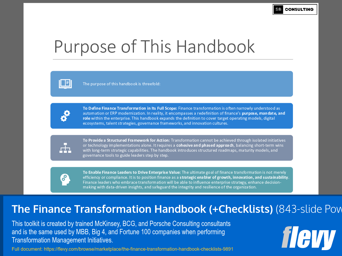 Finance Transformation Handbook (+Checklists) (843-slide PPT PowerPoint presentation slide deck (PPTX)) Preview Image