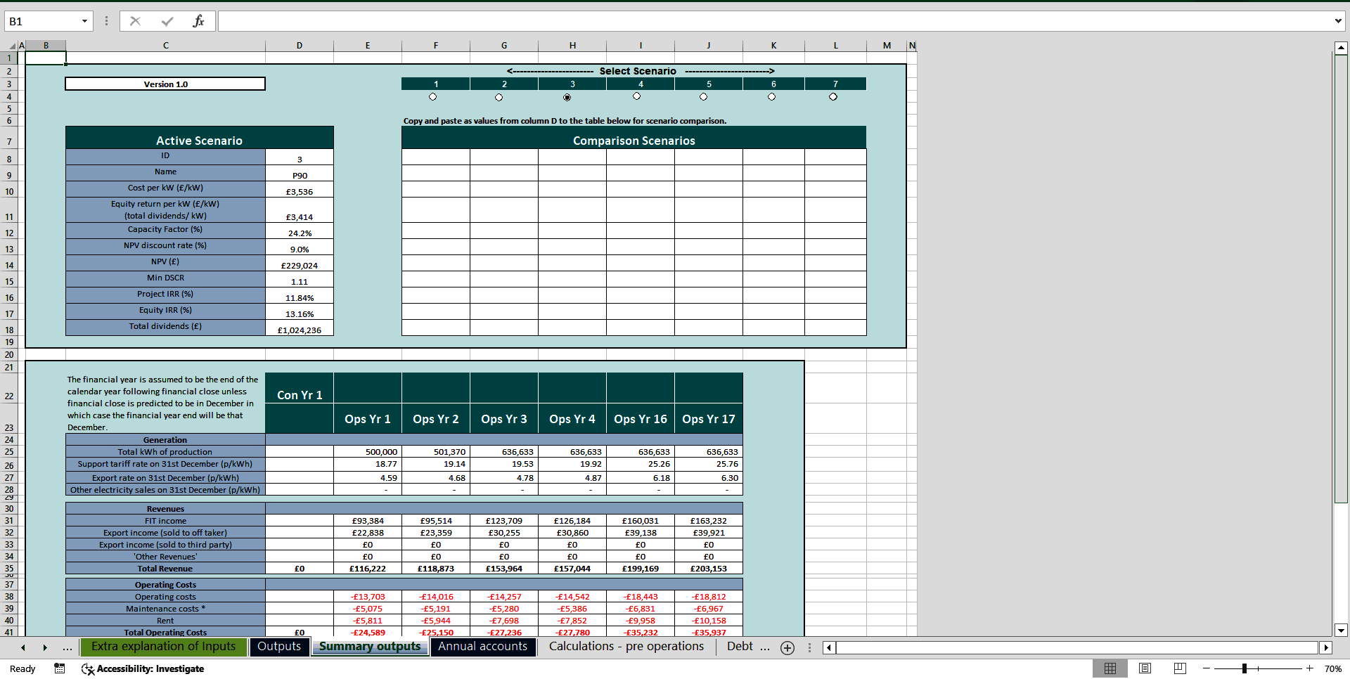 Energy Indicative Project Finance Model (Excel template (XLSX)) Preview Image