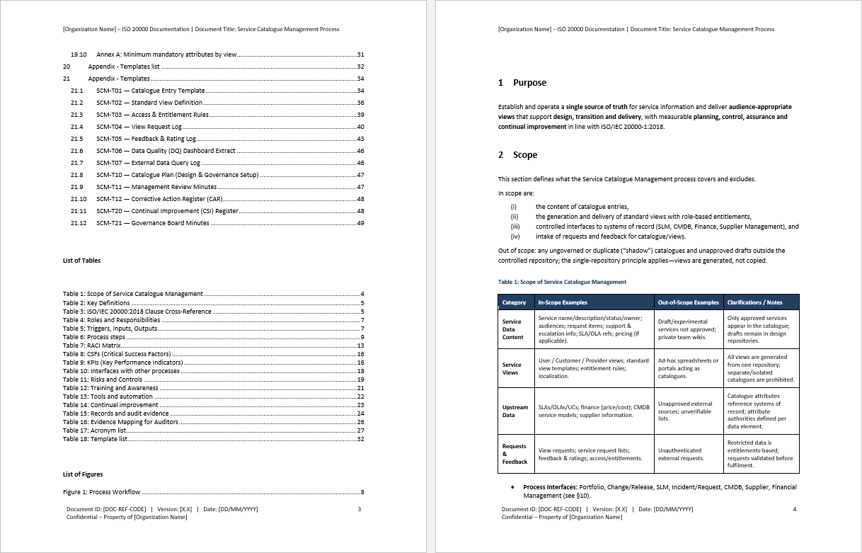 Service Catalogue Management Process (ISO/IEC 20000, ITIL) (0-page Word document) Preview Image