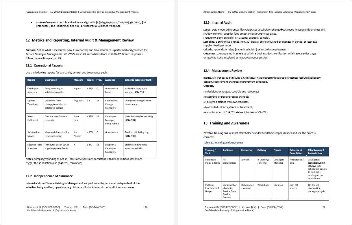Service Catalogue Management Process (ISO/IEC 20000, ITIL) (0-page Word document) Preview Image