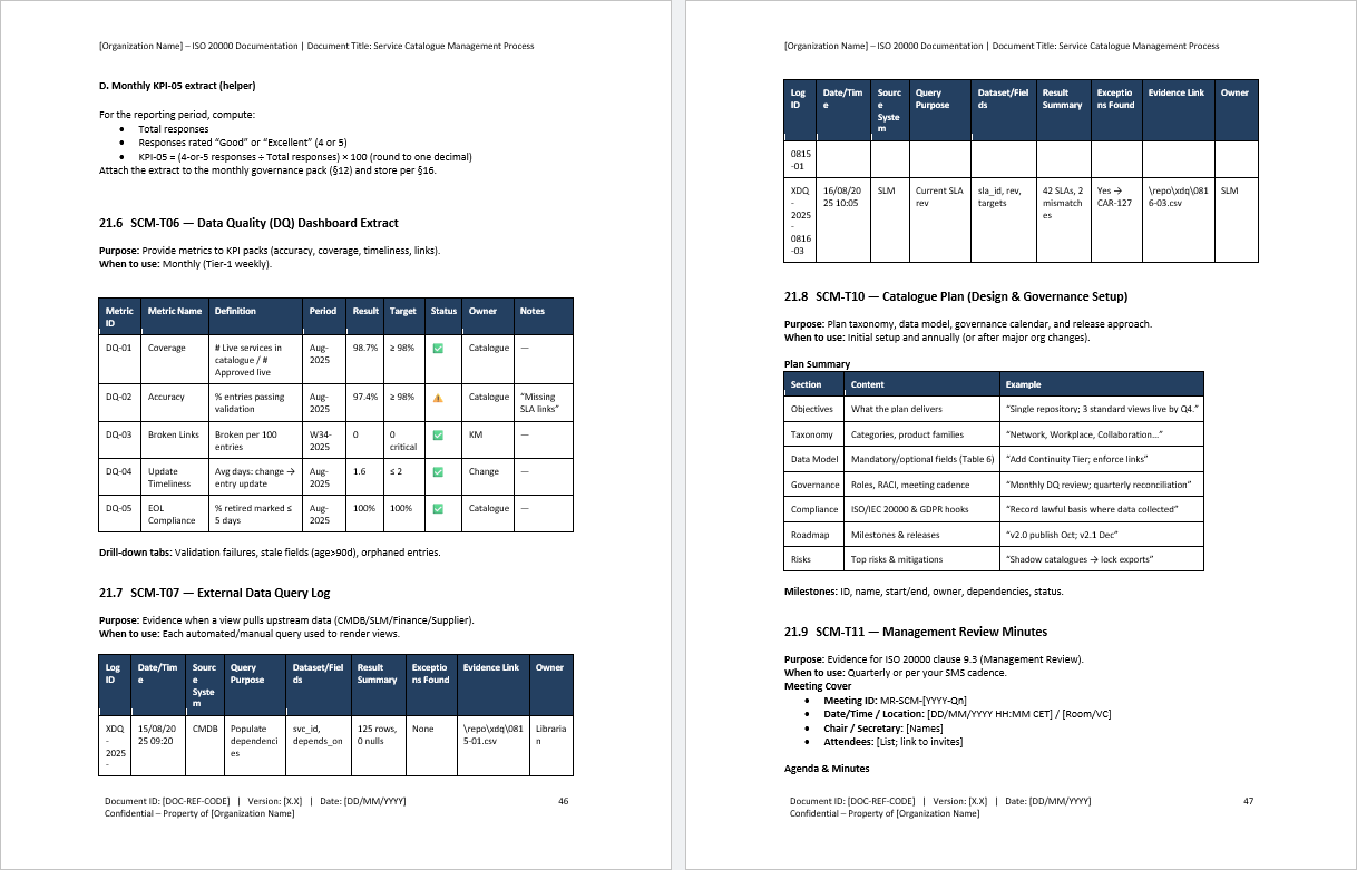 Service Catalogue Management Process (ISO/IEC 20000, ITIL) (0-page Word document) Preview Image