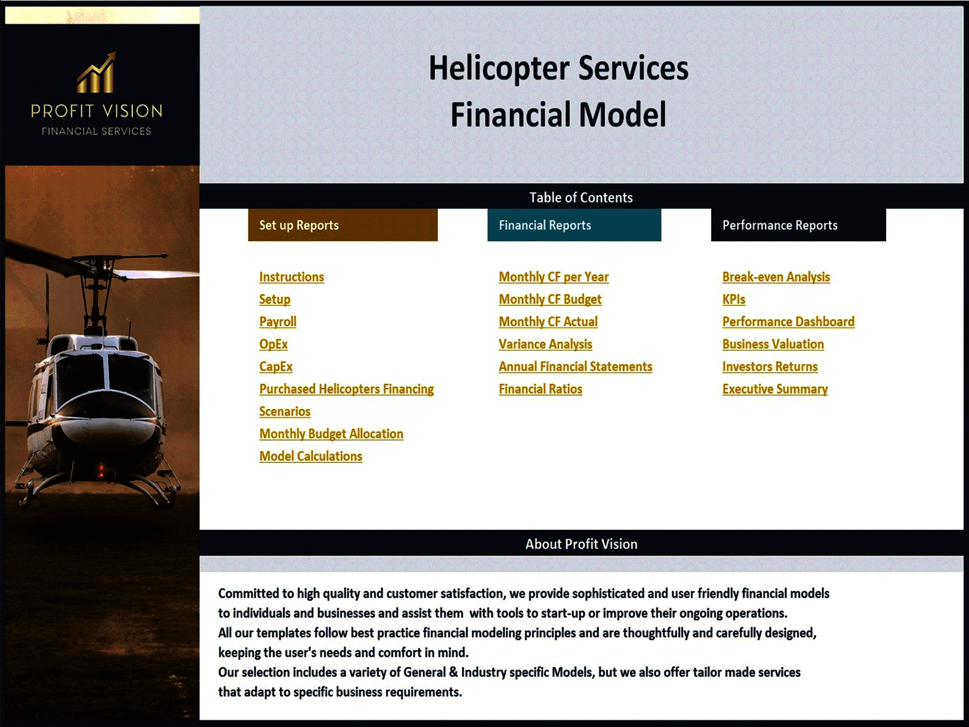 Helicopter Services Company – 10 Year Financial Model (Excel template (XLSX)) Preview Image