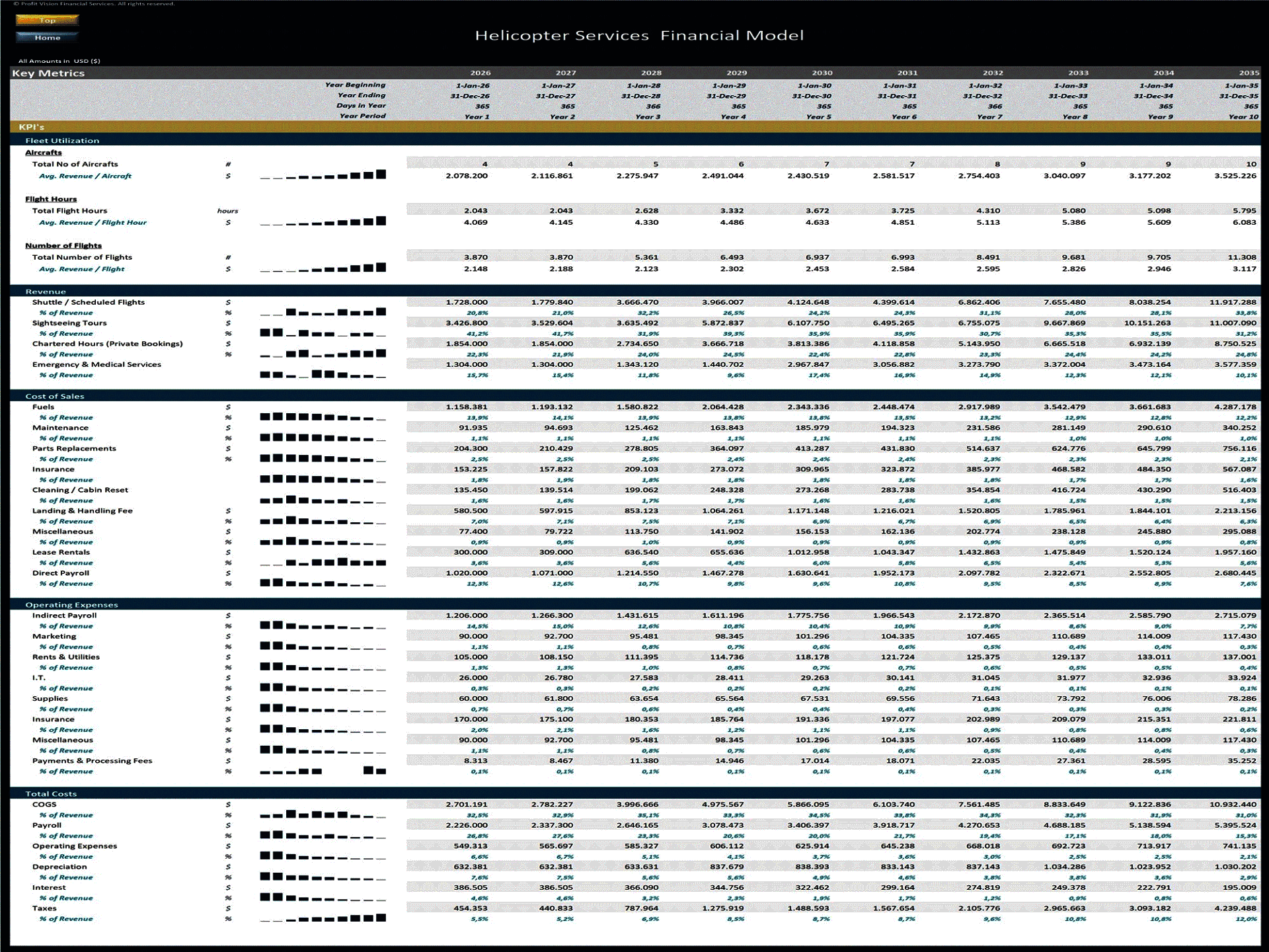 Helicopter Services Company – 10 Year Financial Model (Excel template (XLSX)) Preview Image