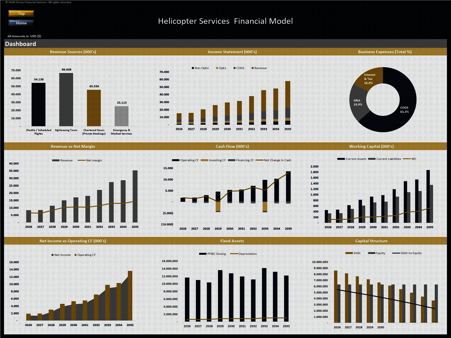 Helicopter Services Company – 10 Year Financial Model (Excel template (XLSX)) Preview Image