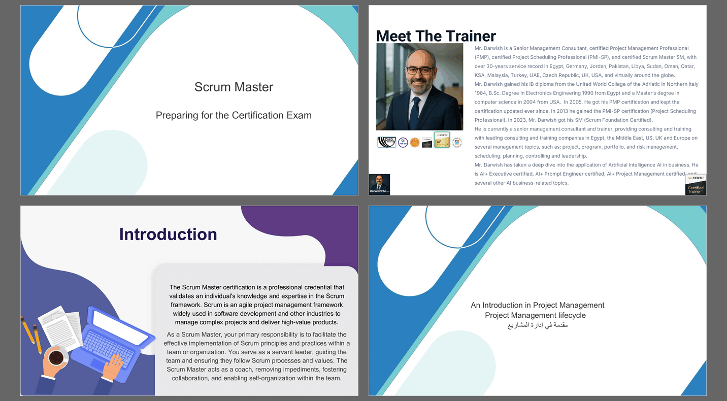 Certified Scrum Master CSM Exam Preparation (138-slide PPT PowerPoint presentation slide deck (PPTX)) Preview Image