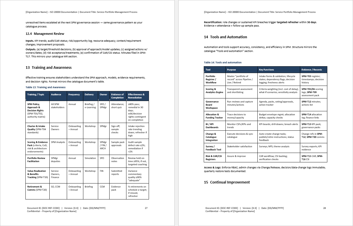 Service Portfolio Management Process (ISO/IEC 20000, ITIL) (0-page Word document) Preview Image