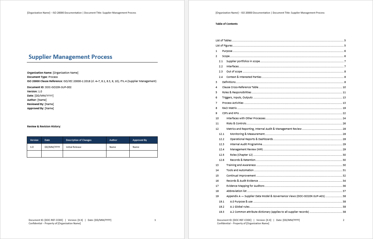 Supplier Management Process (ISO 20000:2018, ITIL) (0-page Word document) Preview Image
